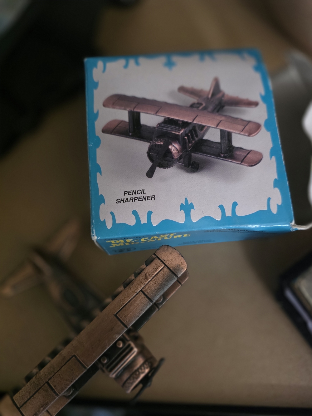 Die-Cast Biplane Pencil Sharpener - Bronze Finish